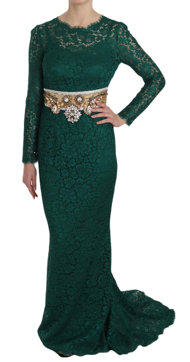 Emerald Elegance Long Sleeve Floor-Length Dress Dolce & Gabbana