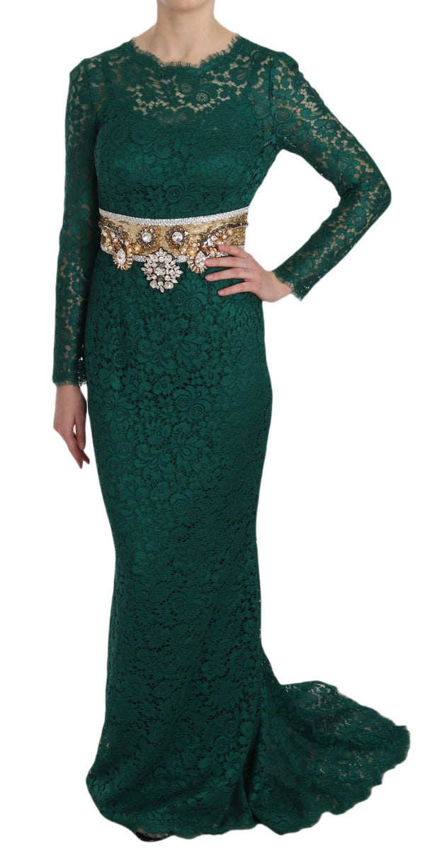 Emerald Elegance Long Sleeve Floor-Length Dress Dolce & Gabbana