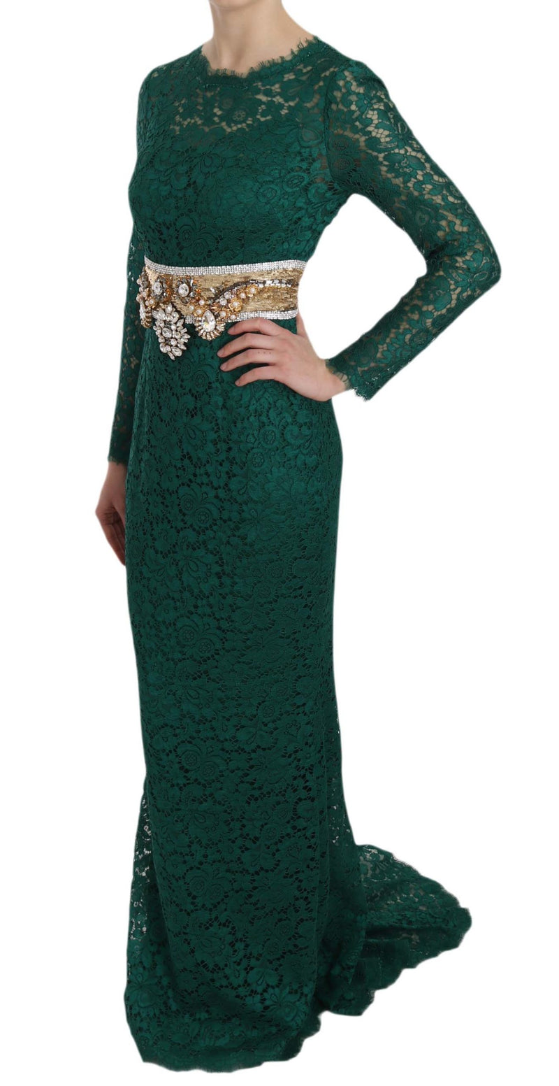 Emerald Elegance Long Sleeve Floor-Length Dress Dolce & Gabbana