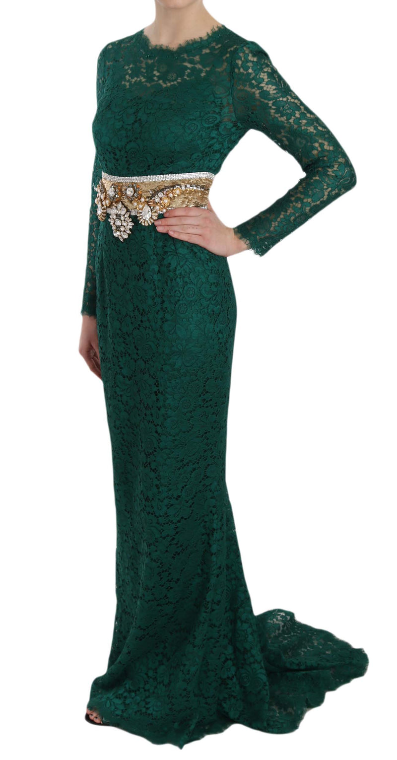 Emerald Elegance Long Sleeve Floor-Length Dress Dolce & Gabbana