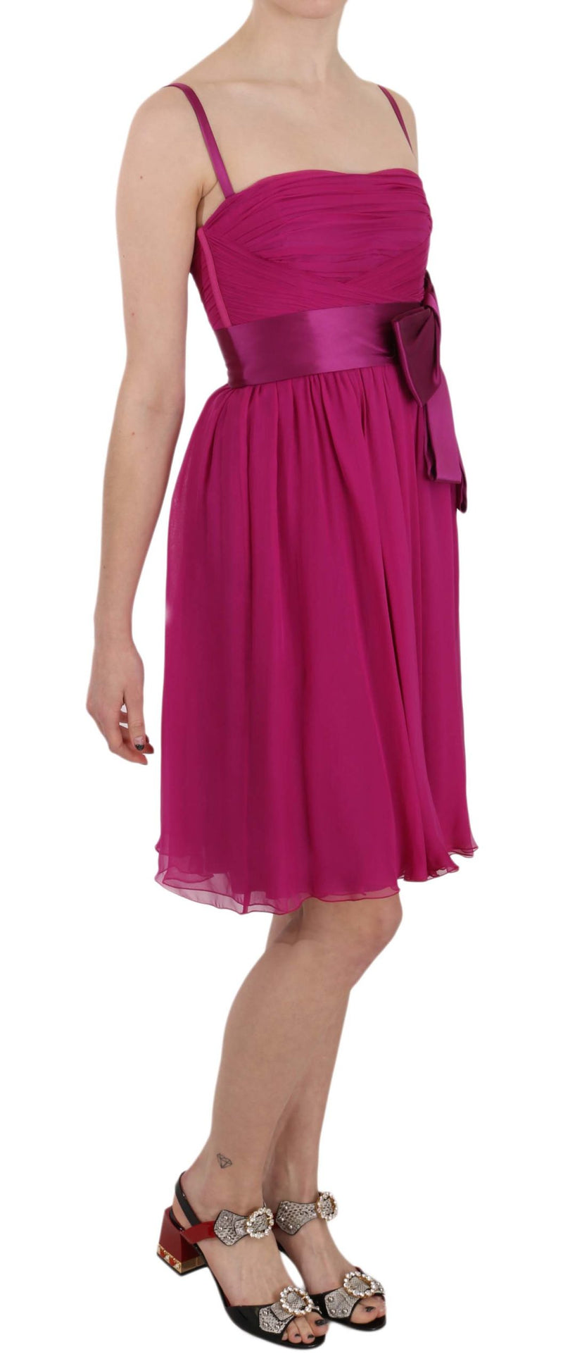 Elegant Fuchsia Pink Silk Bow Front Dress Dolce & Gabbana