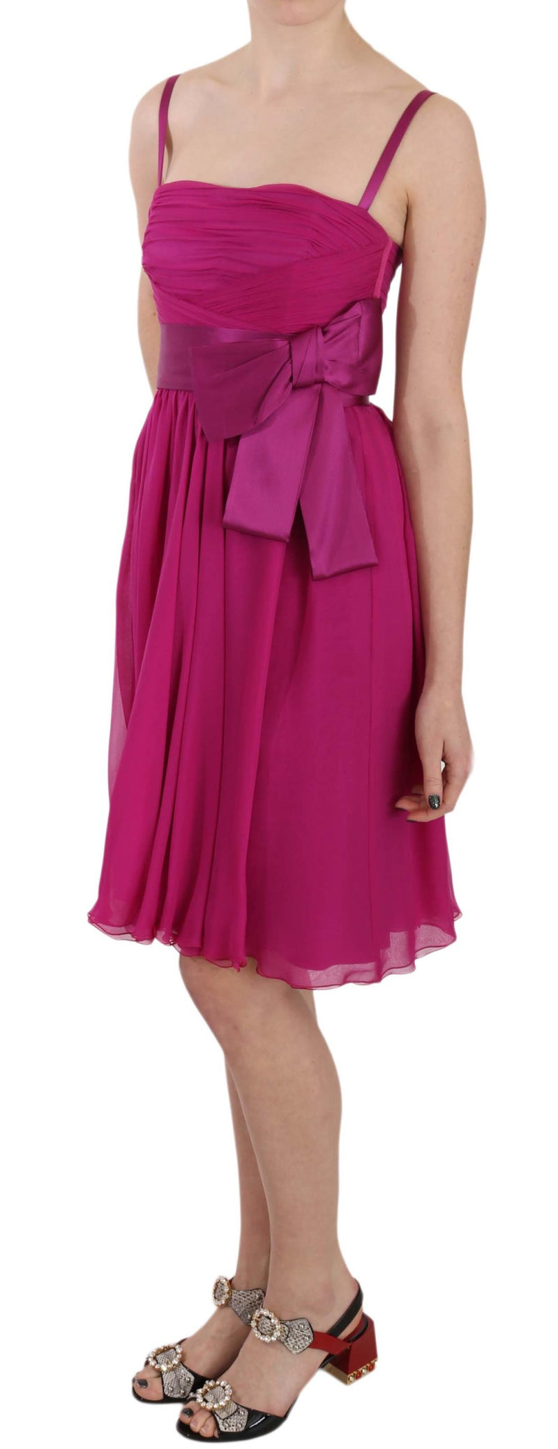 Elegant Fuchsia Pink Silk Bow Front Dress Dolce & Gabbana