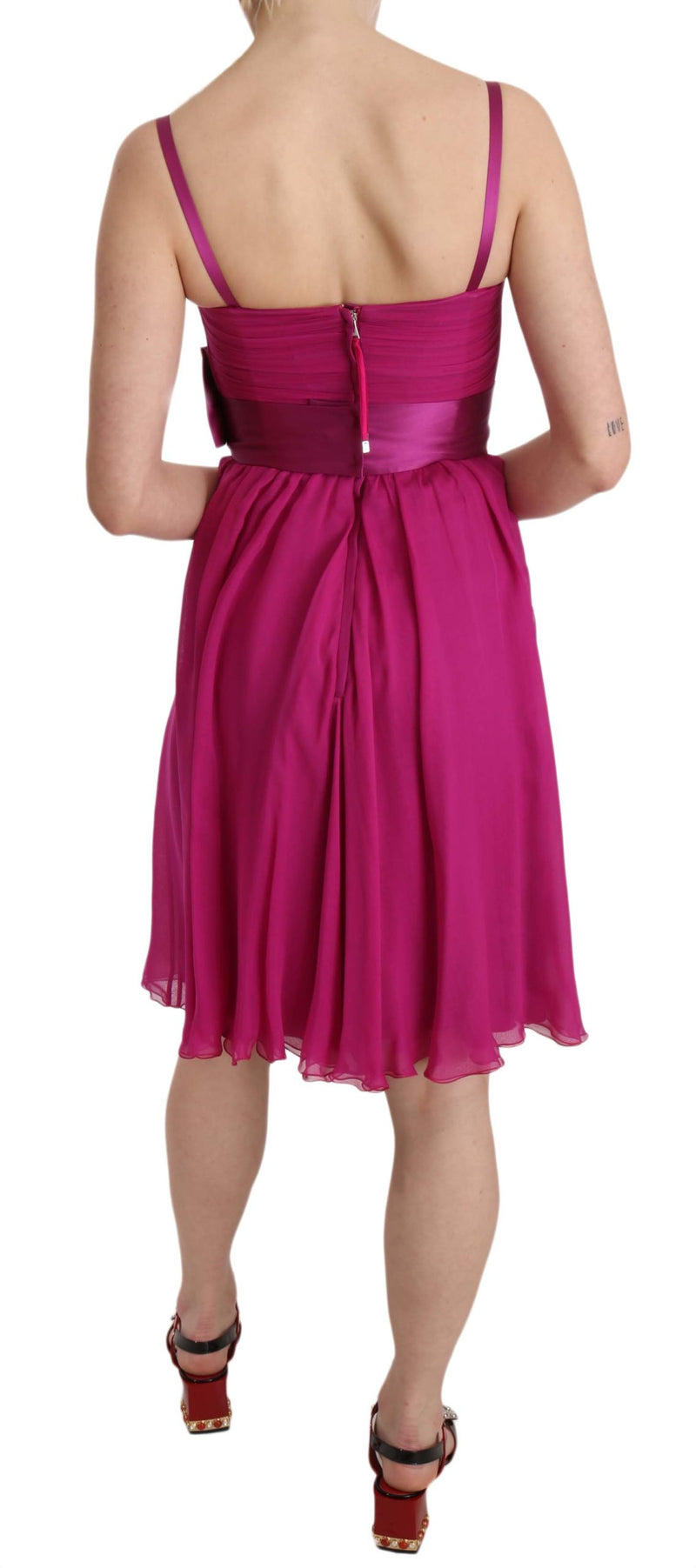 Elegant Fuchsia Pink Silk Bow Front Dress Dolce & Gabbana