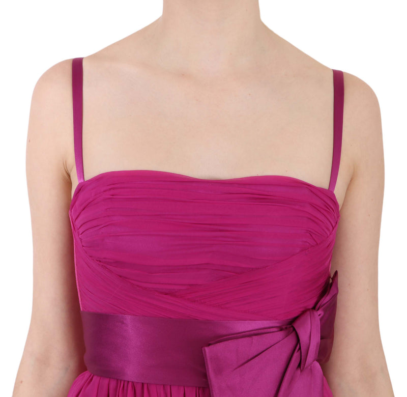 Elegant Fuchsia Pink Silk Bow Front Dress Dolce & Gabbana