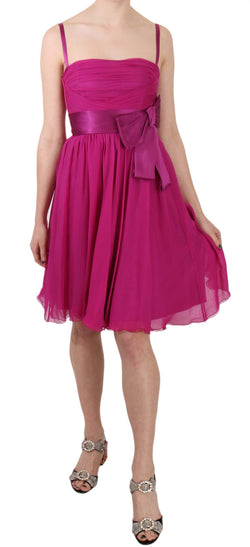 Elegant Fuchsia Pink Silk Bow Front Dress Dolce & Gabbana