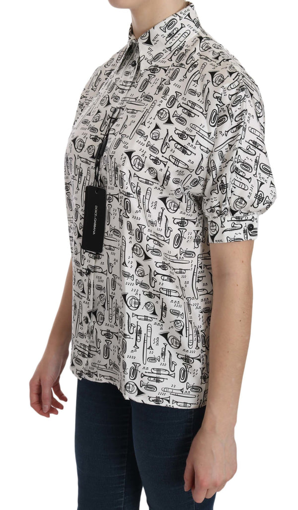 Musical Instrument Print Silk Collared Top Dolce & Gabbana