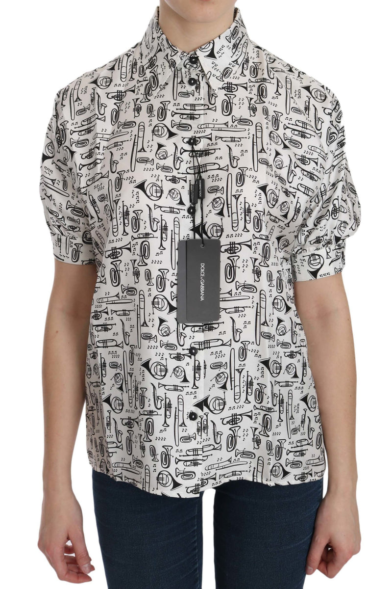 Musical Instrument Print Silk Collared Top Dolce & Gabbana