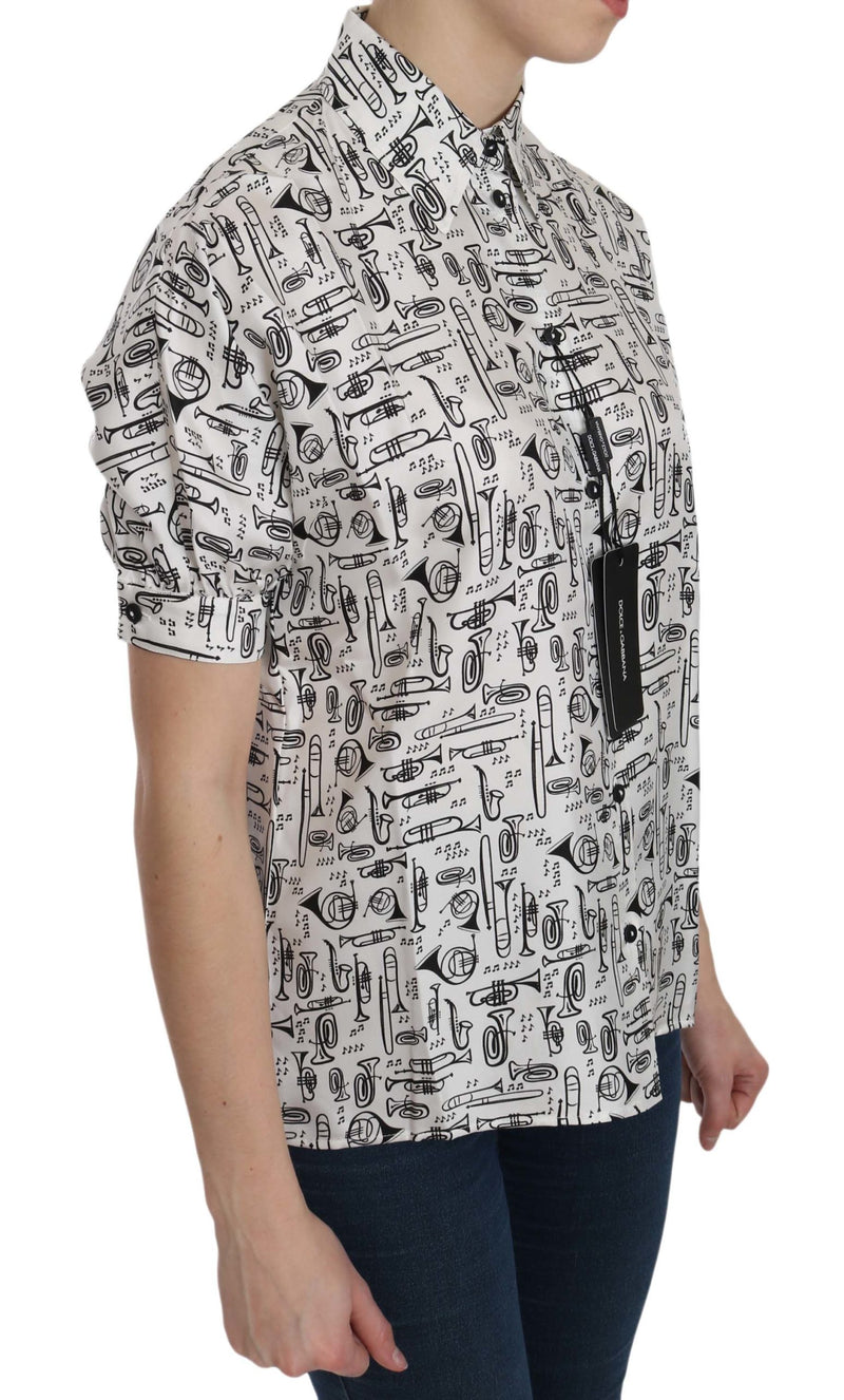 Musical Instrument Print Silk Collared Top Dolce & Gabbana