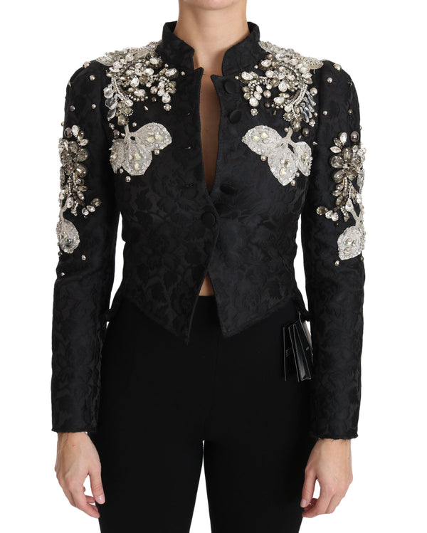 Elegant Black Silver Baroque Jacket Dolce & Gabbana