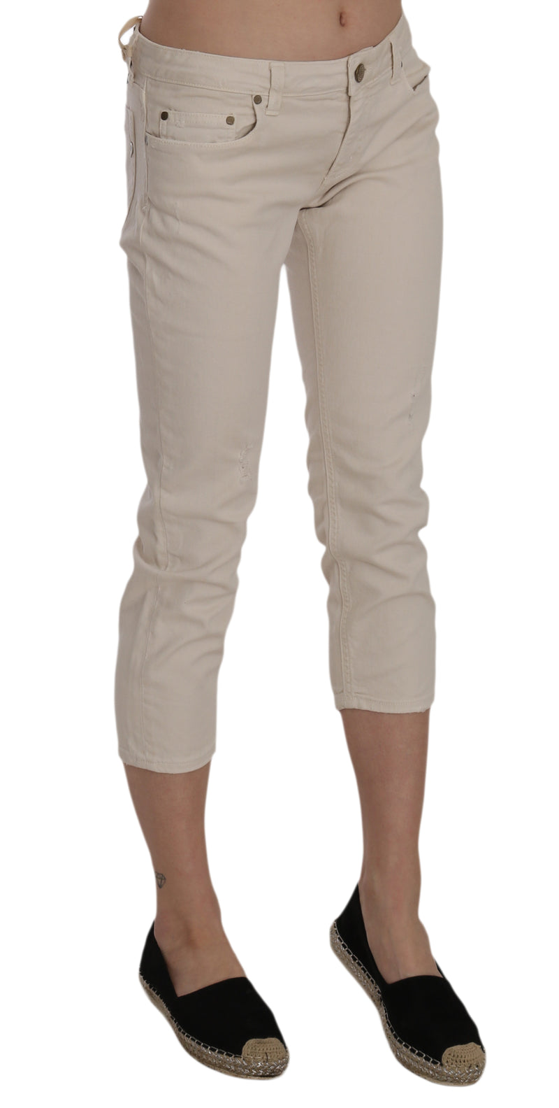 Beige Low Waist Skinny Cropped Capri Pants Dondup