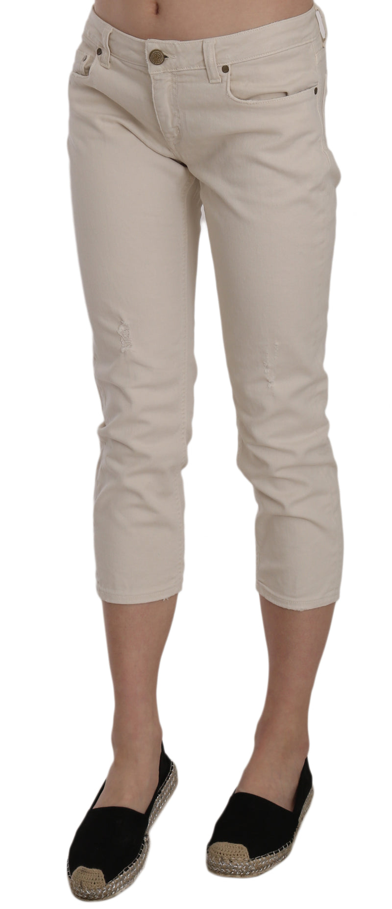 Beige Low Waist Skinny Cropped Capri Pants Dondup