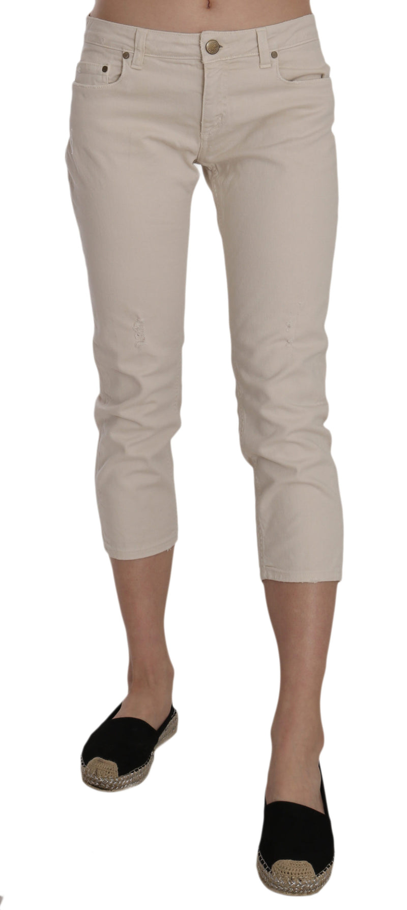 Beige Low Waist Skinny Cropped Capri Pants Dondup