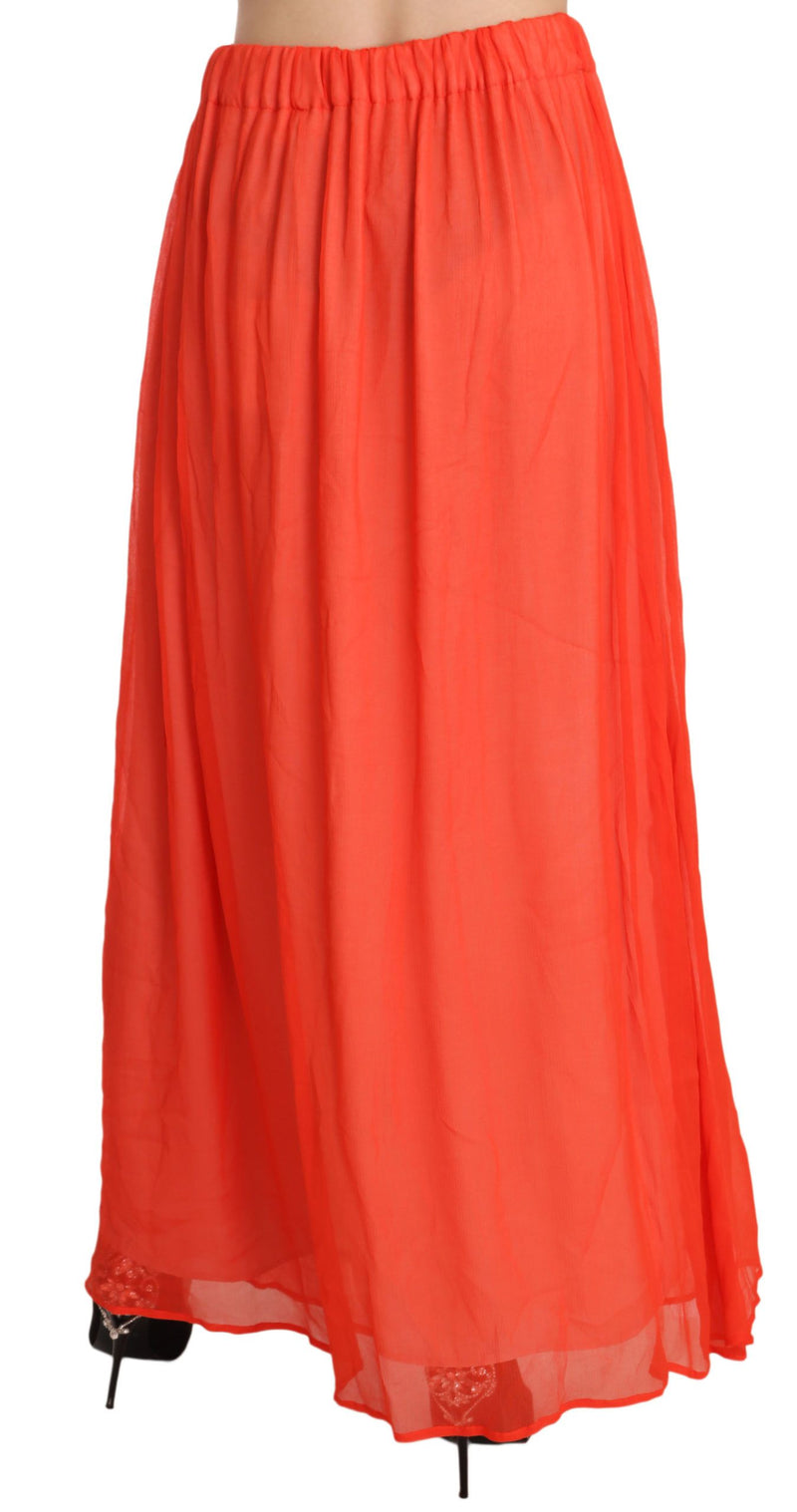 Elegant Orange Pleated Maxi Skirt Jucca