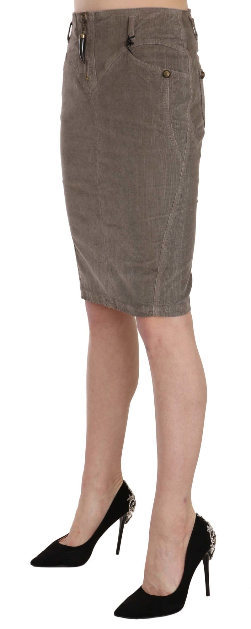 Chic Gray Pencil Skirt with Logo Details Just Cavalli