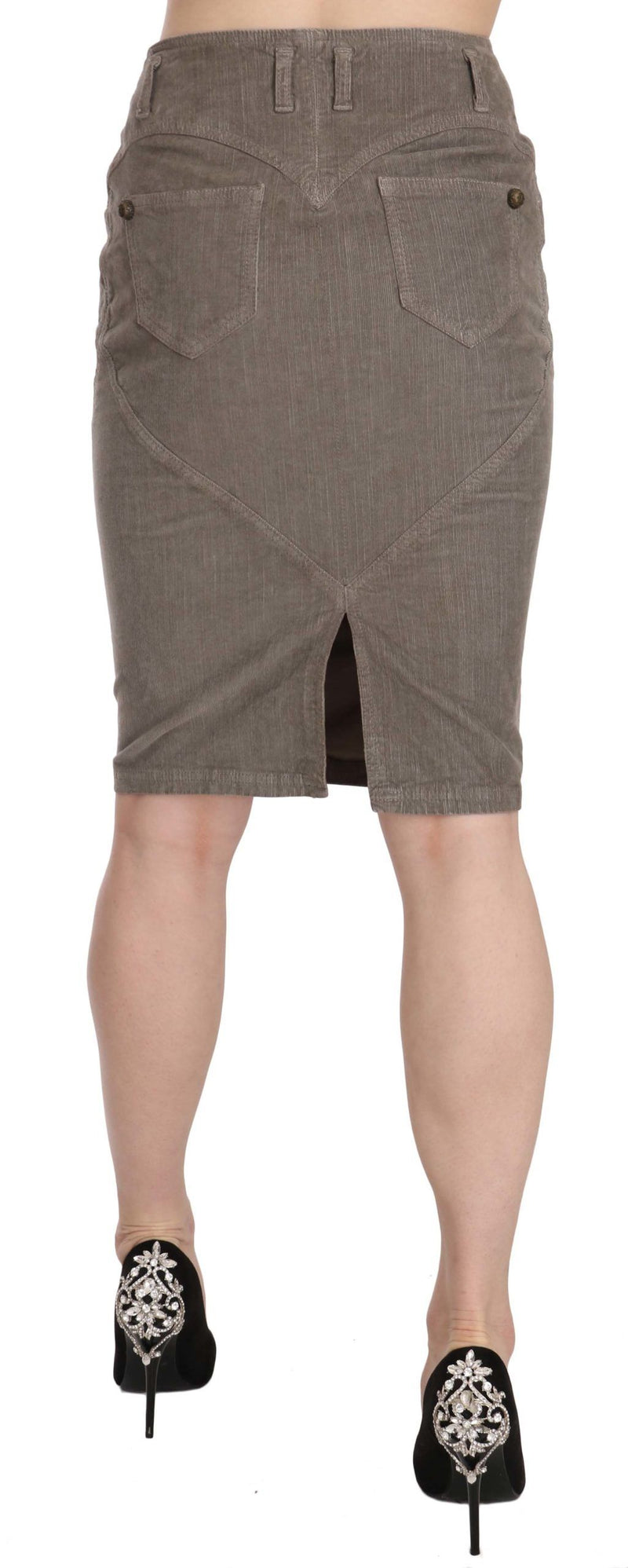 Chic Gray Pencil Skirt with Logo Details Just Cavalli