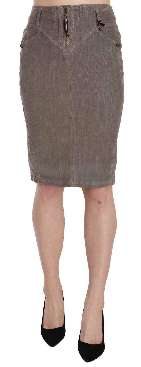 Chic Gray Pencil Skirt with Logo Details Just Cavalli