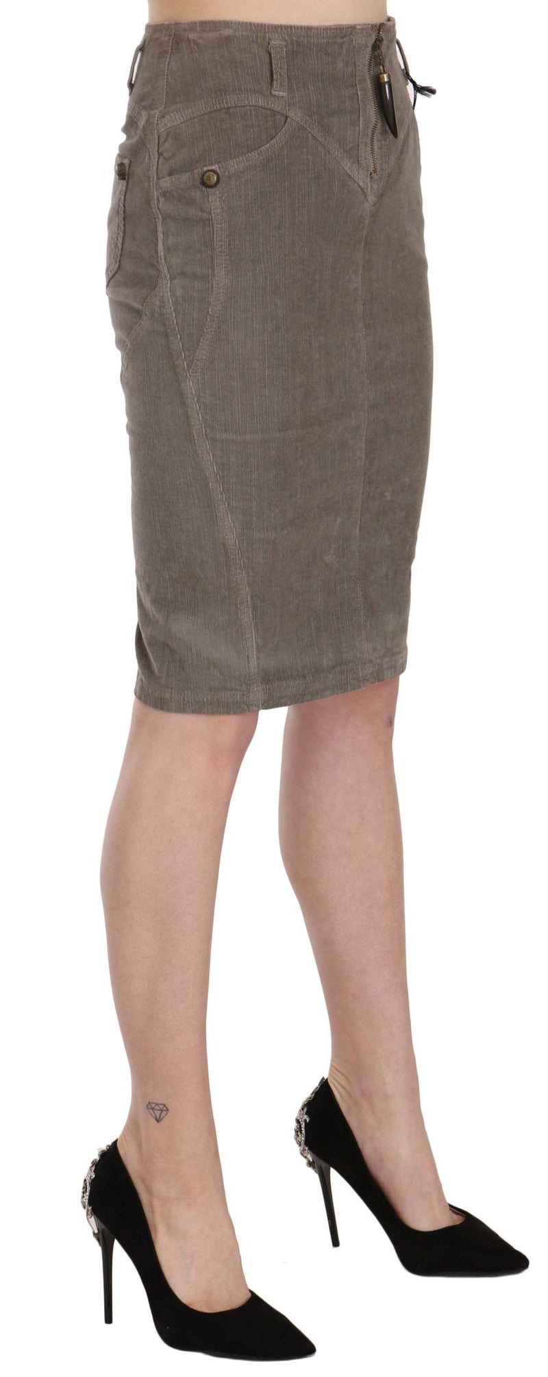 Chic Gray Pencil Skirt with Logo Details Just Cavalli