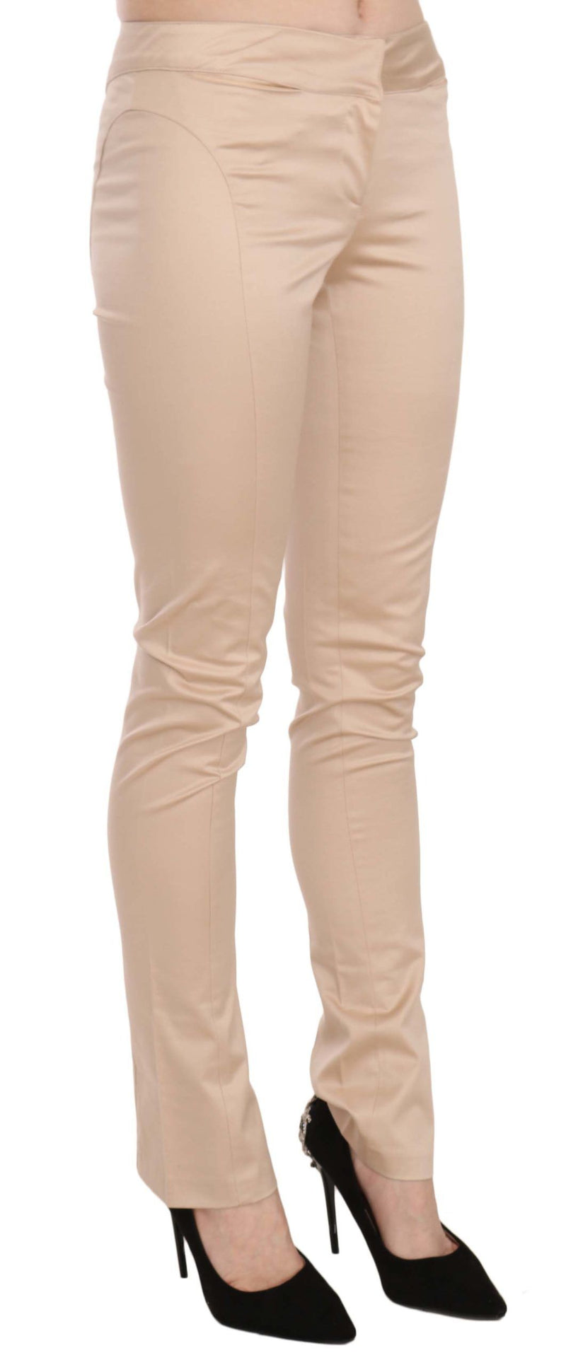 Elegant Cream Low Waist Skinny Trousers Just Cavalli