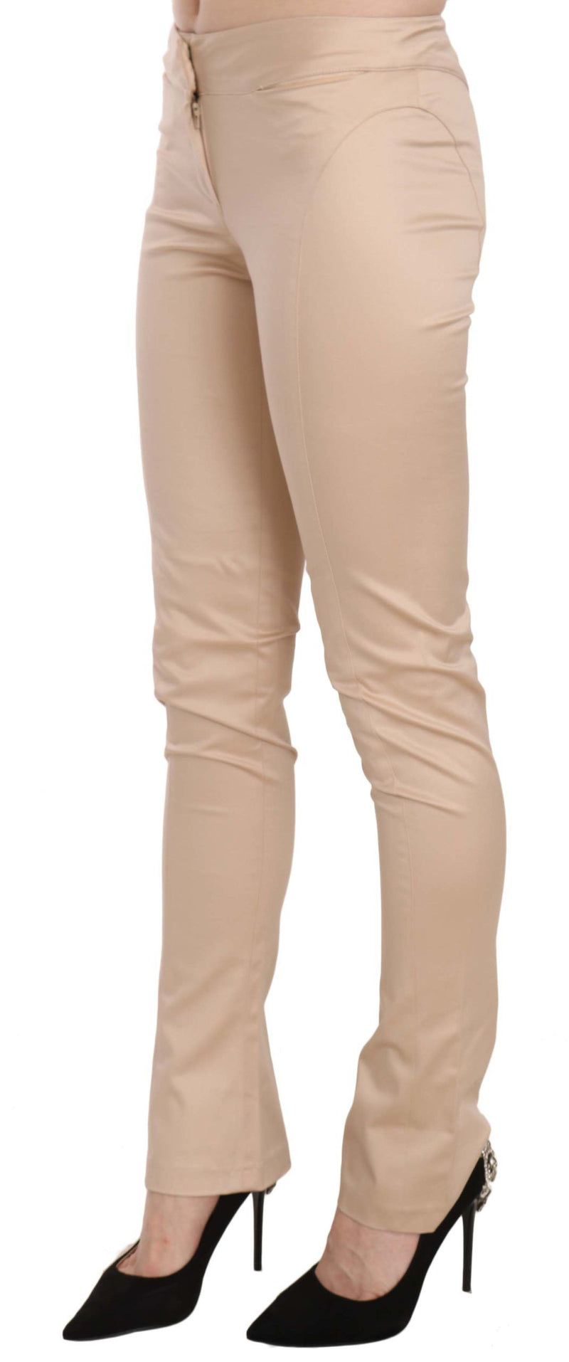 Elegant Cream Low Waist Skinny Trousers Just Cavalli