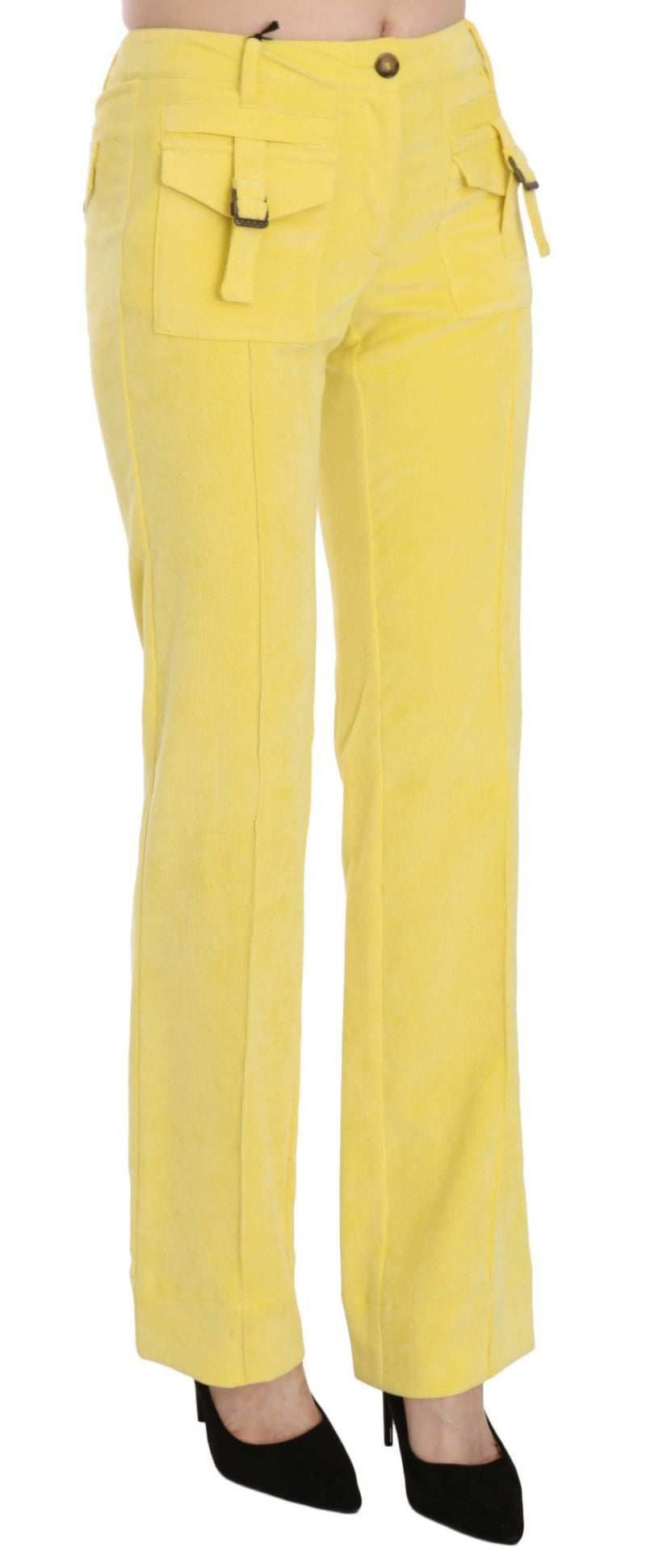 Chic Yellow Corduroy Mid Waist Pants Just Cavalli