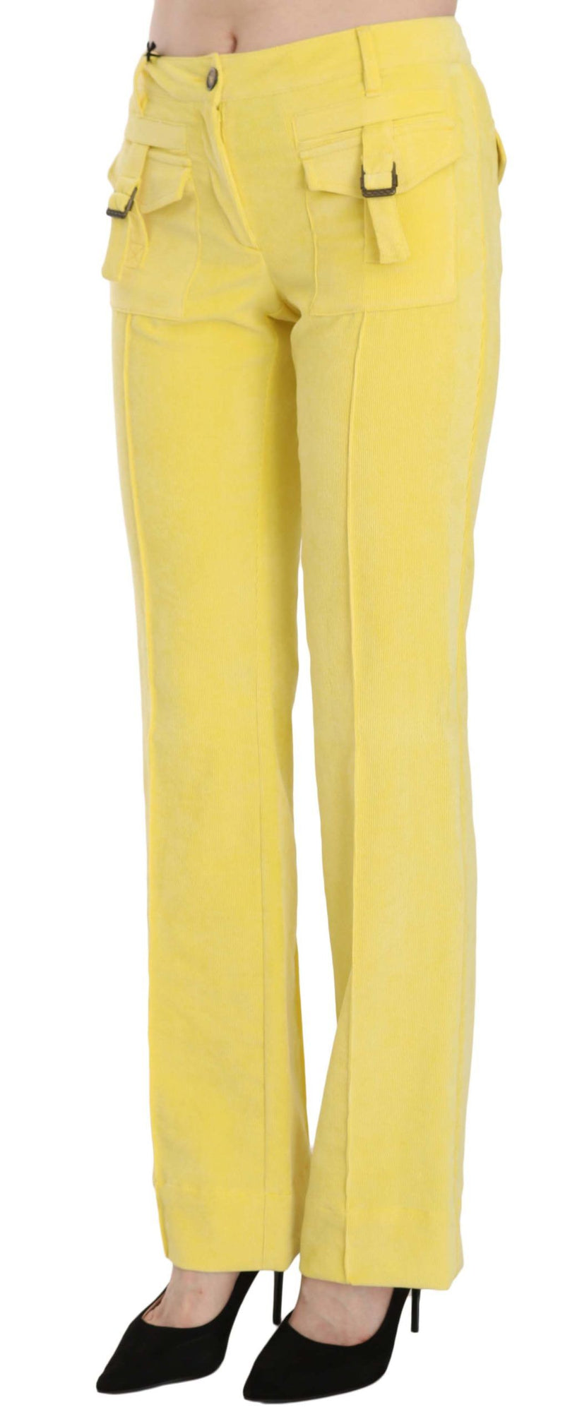 Chic Yellow Corduroy Mid Waist Pants Just Cavalli