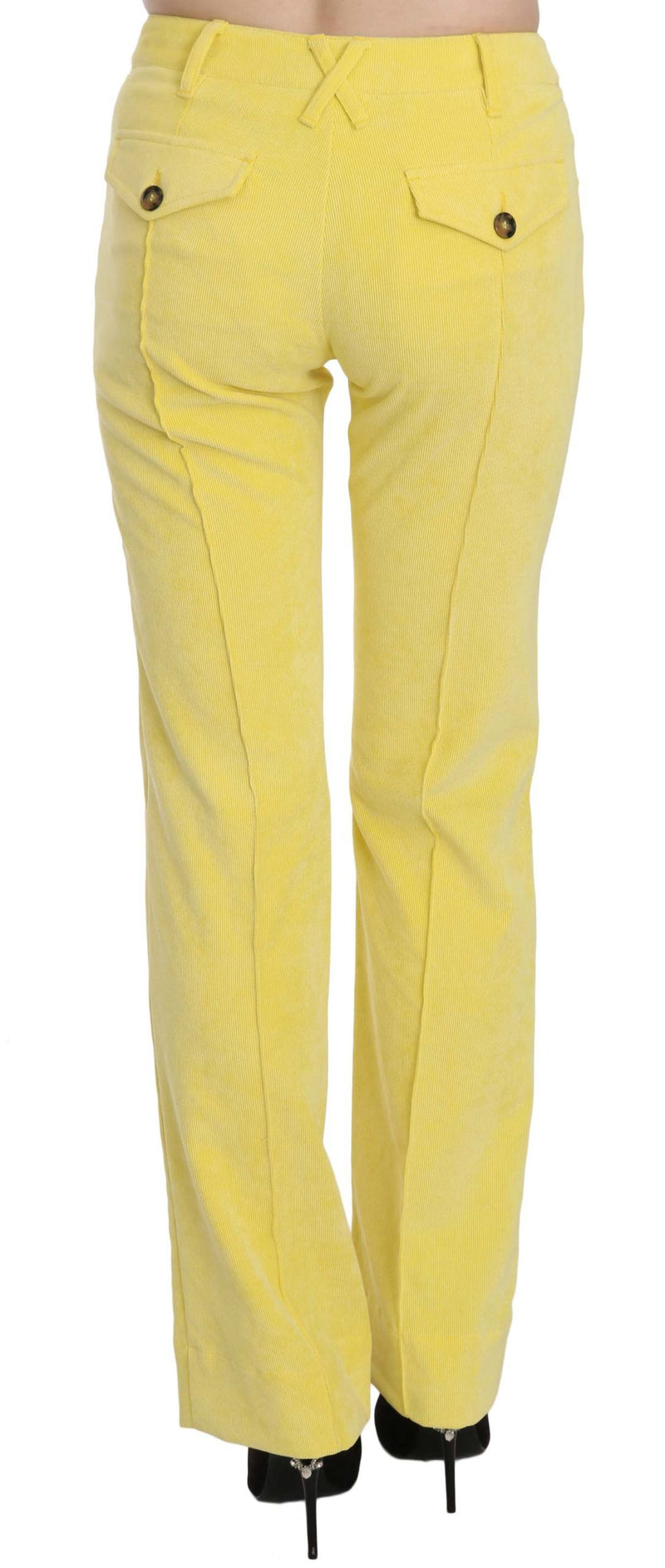 Chic Yellow Corduroy Mid Waist Pants Just Cavalli