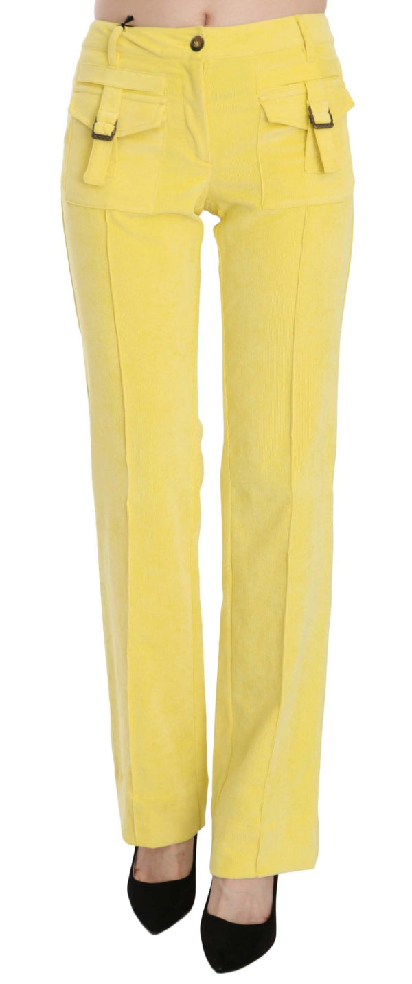 Chic Yellow Corduroy Mid Waist Pants Just Cavalli