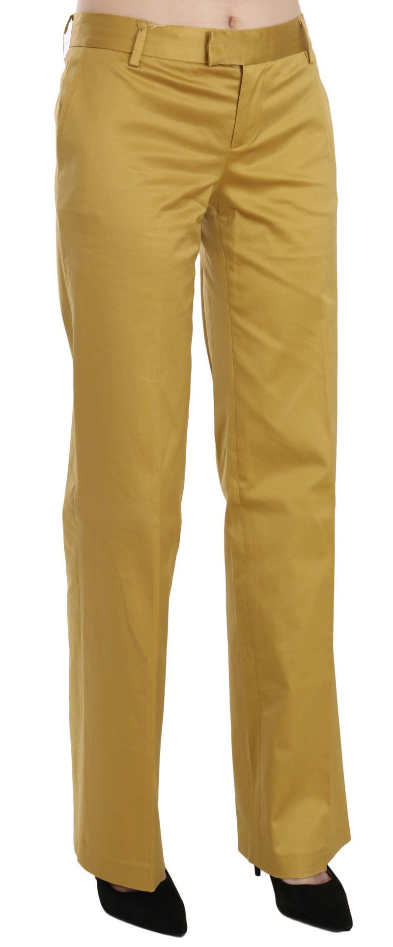 Mustard Mid Waist Tailored Cotton Pants Just Cavalli