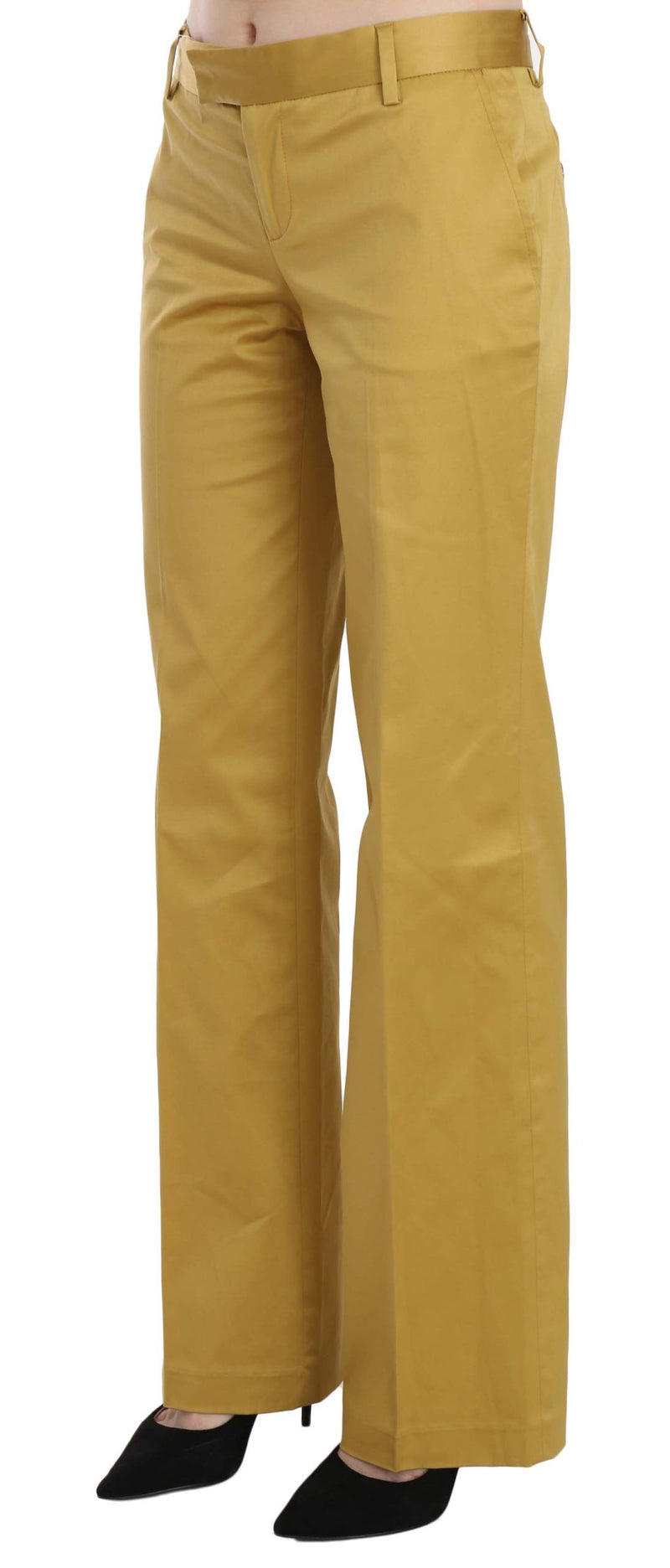 Mustard Mid Waist Tailored Cotton Pants Just Cavalli