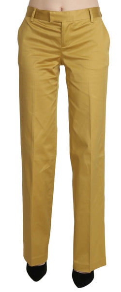 Mustard Mid Waist Tailored Cotton Pants Just Cavalli