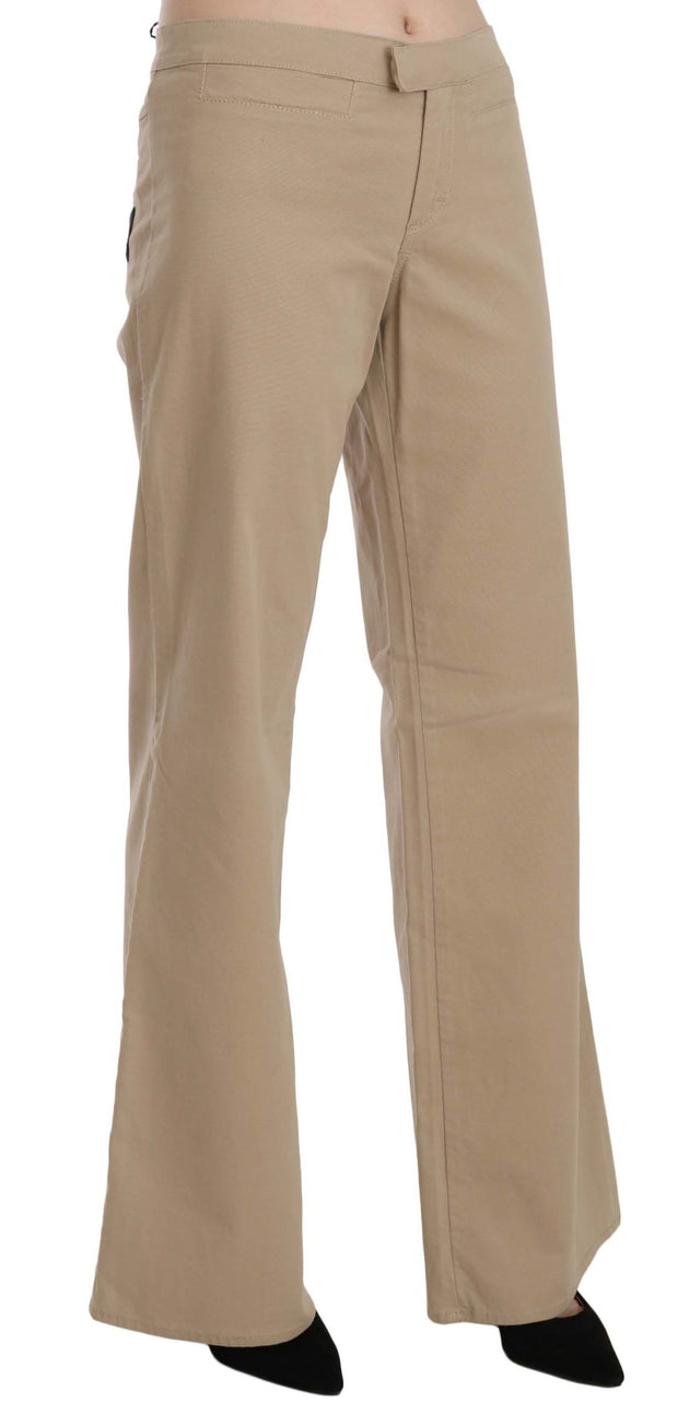 Beige Mid Waist Flared Luxury Trousers Just Cavalli