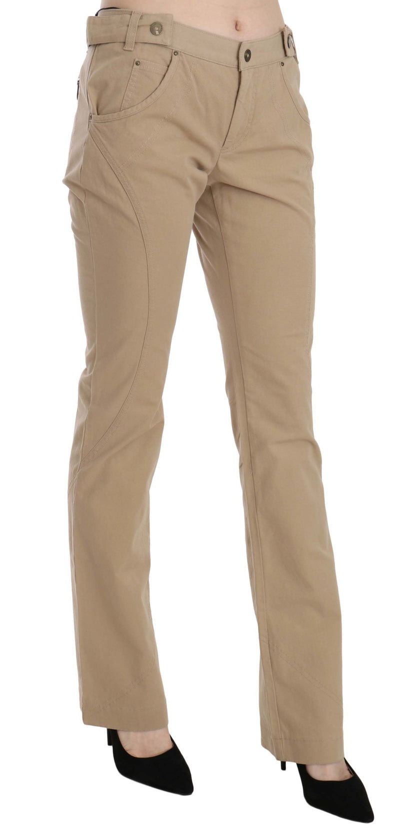 Beige Mid Waist Straight Leg Pants Just Cavalli