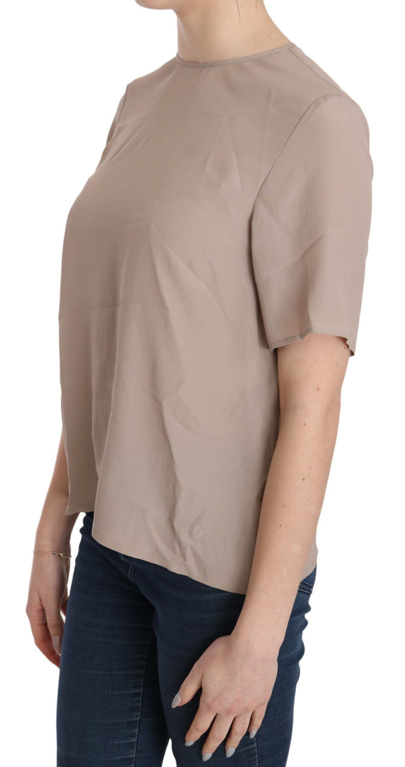 Elegant Beige Silk Blend Crew Neck Blouse Dolce & Gabbana