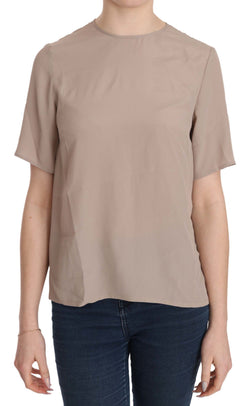 Elegant Beige Silk Blend Crew Neck Blouse Dolce & Gabbana