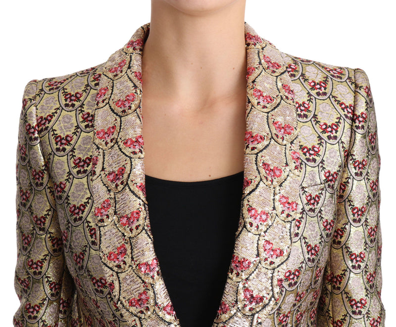 Glittering Gold Floral Sequined Blazer Jacket Dolce & Gabbana