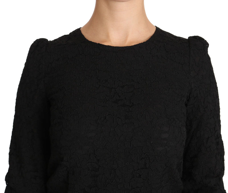 Elegant Black Floral Crewneck Blouse Dolce & Gabbana