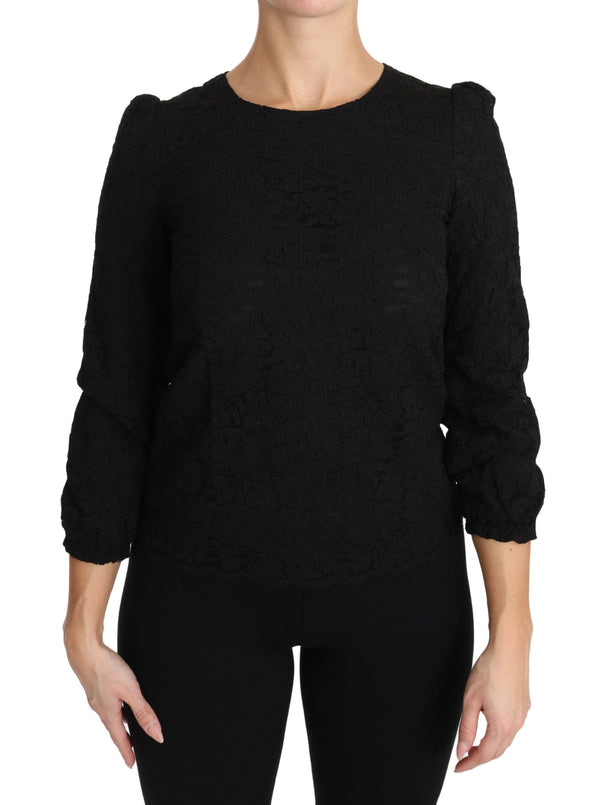 Elegant Black Floral Crewneck Blouse Dolce & Gabbana