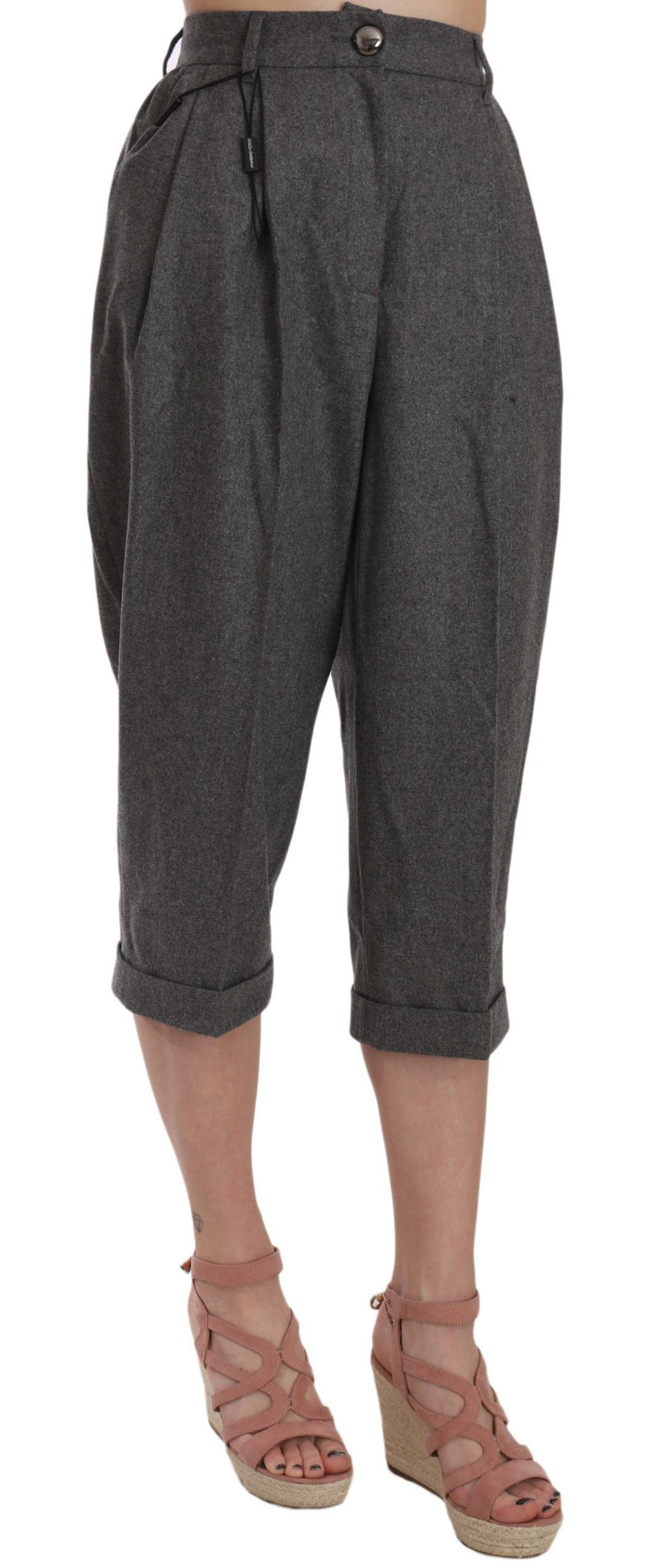 Elegant Gray Wool-Cashmere Pleated Trousers Dolce & Gabbana