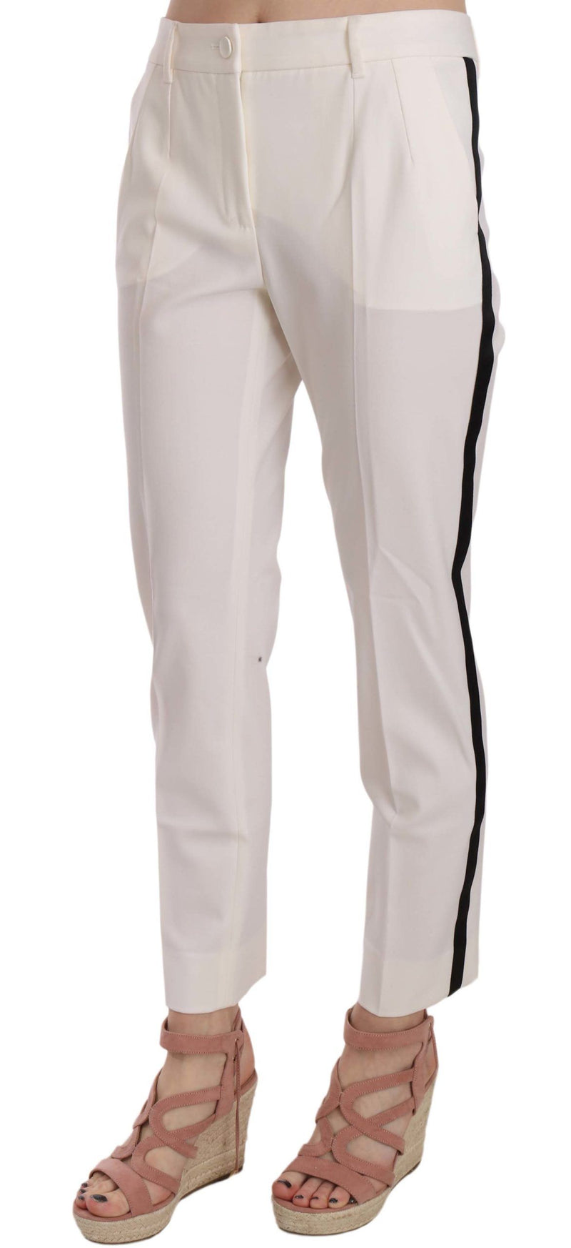 Elegant White Stripe Wool Tapered Trousers Dolce & Gabbana