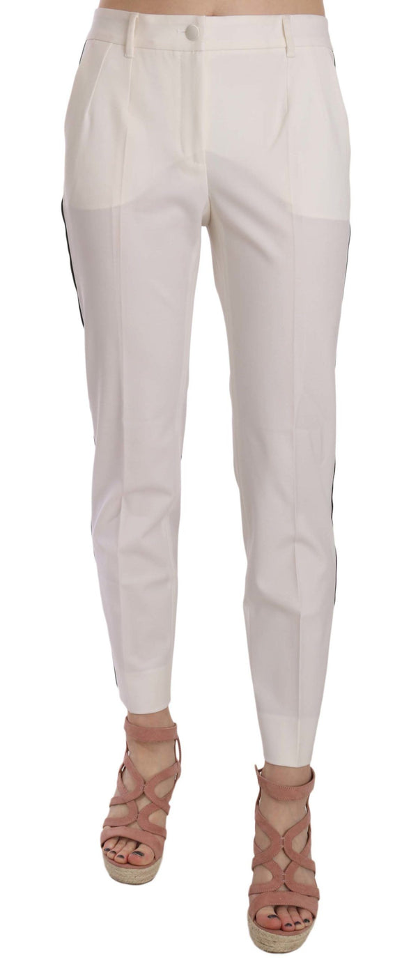 Elegant White Stripe Wool Tapered Trousers Dolce & Gabbana