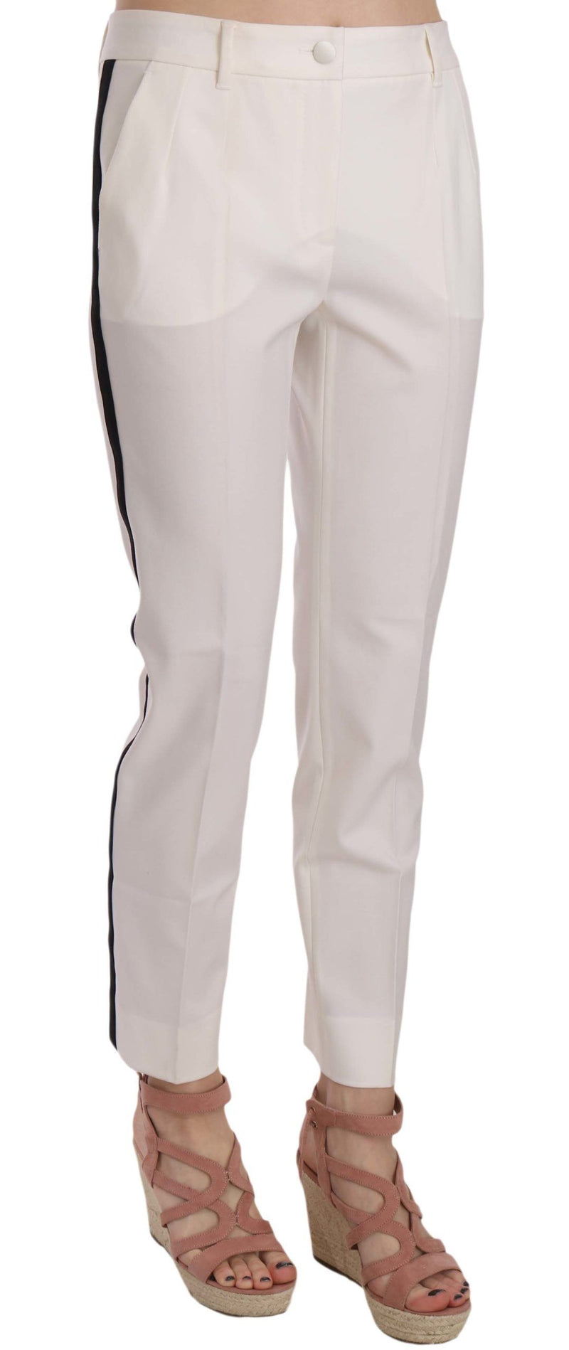 Elegant White Stripe Wool Tapered Trousers Dolce & Gabbana