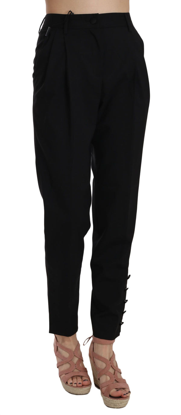 Elegant Pleated Tapered Black Trousers Dolce & Gabbana