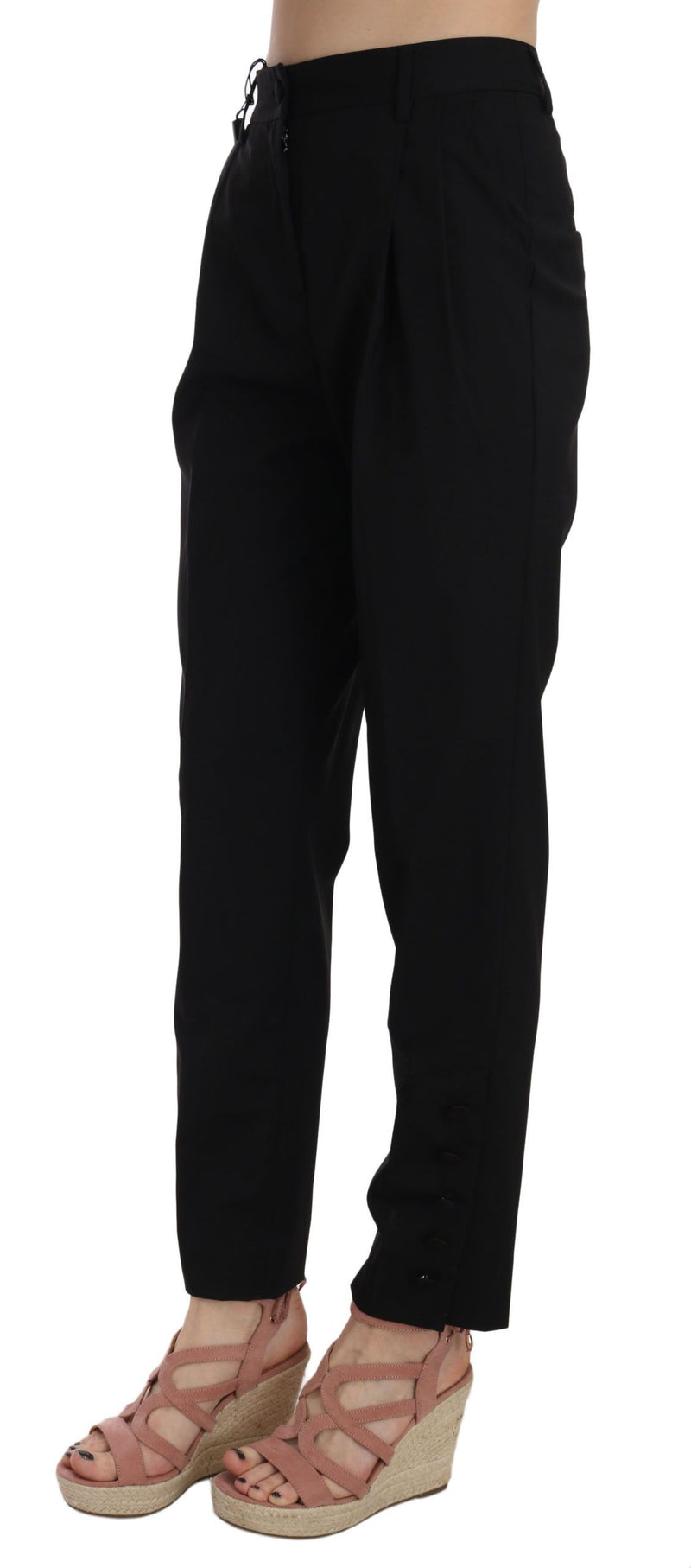 Elegant Pleated Tapered Black Trousers Dolce & Gabbana