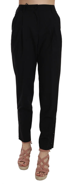 Elegant Pleated Tapered Black Trousers Dolce & Gabbana