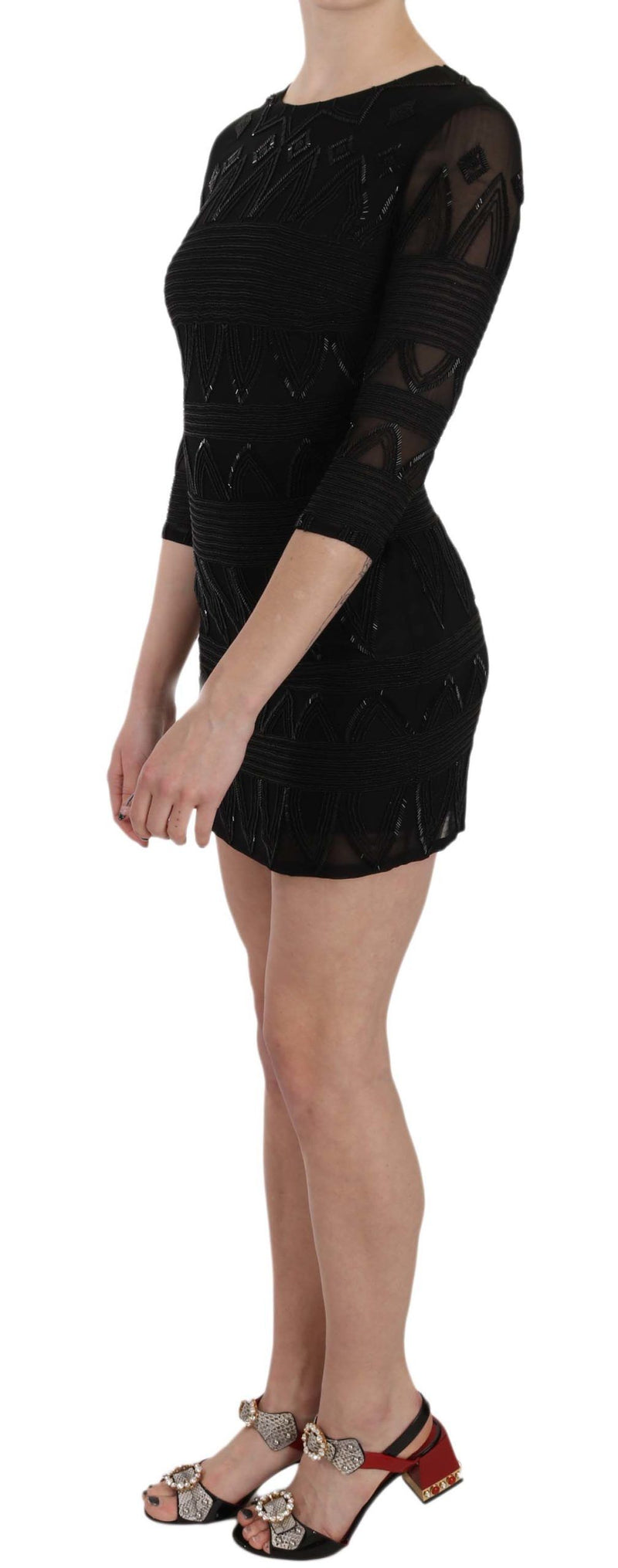 Elegant Black Silk Mini Dress with Sequins John Richmond