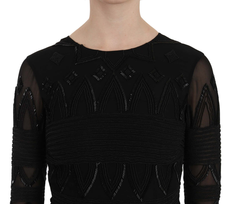 Elegant Black Silk Mini Dress with Sequins John Richmond