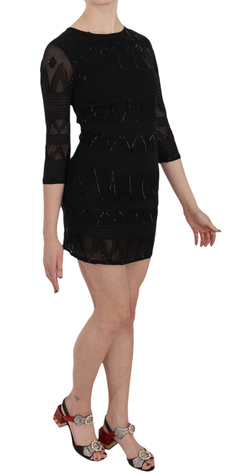 Elegant Black Silk Mini Dress with Sequins John Richmond