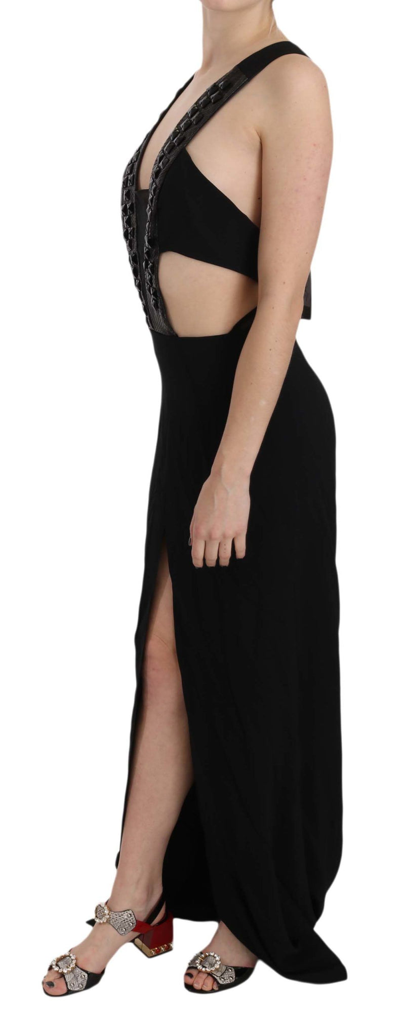 Elegant Flare Maxi Evening Dress with Crystal Accents John Richmond