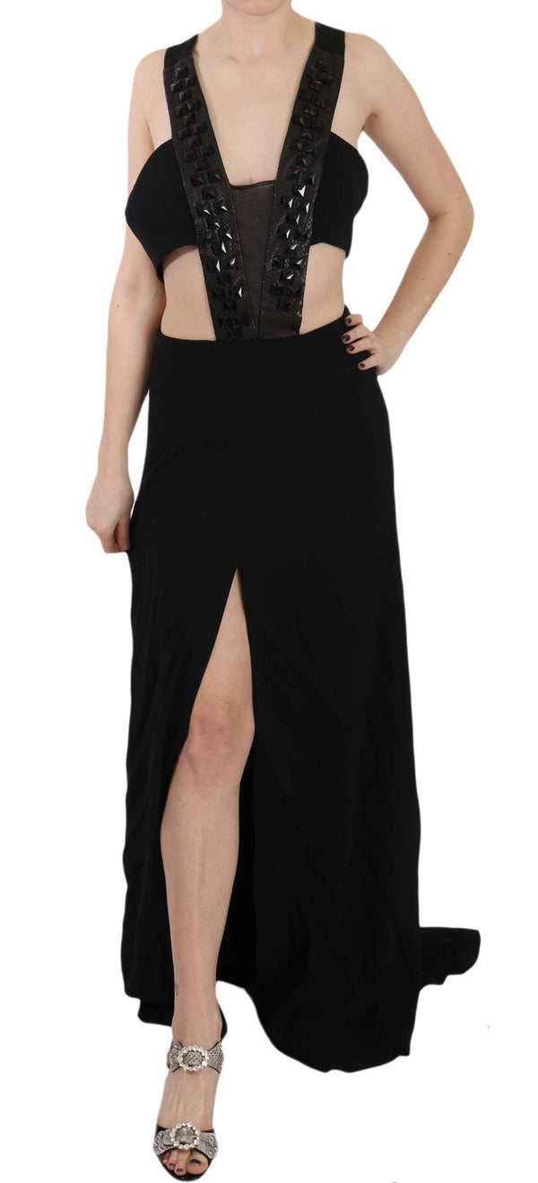 Elegant Flare Maxi Evening Dress with Crystal Accents John Richmond