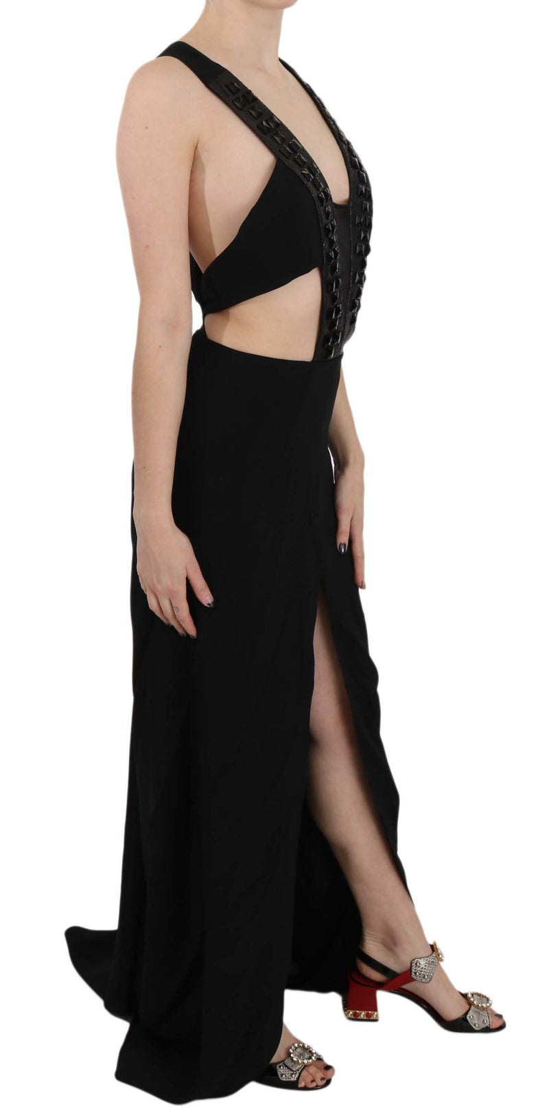 Elegant Flare Maxi Evening Dress with Crystal Accents John Richmond